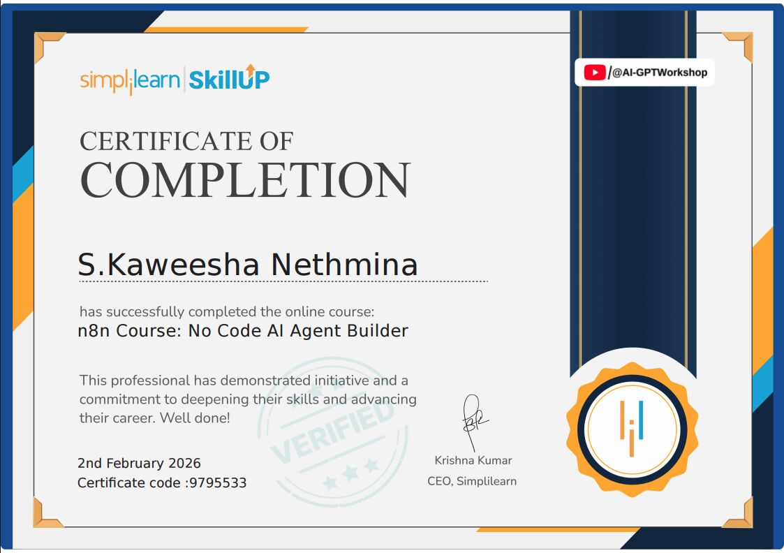 n8n β No Code AI Agent Builder certificate